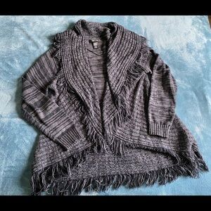 Style & Co Gray Fringe Open Front Cardigan Sweater Size PM